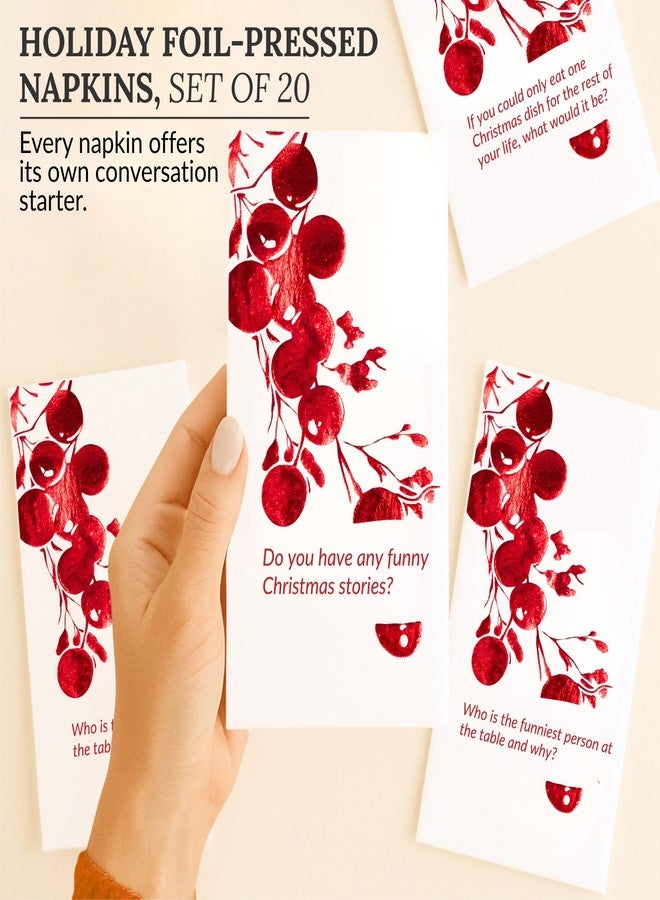 COTIER BRAND عبوة من 20 منديلًا ورقيًا فاخرًا ثلاثي الطبقات بتصميم أحمر توت بري، مثالية لبدء محادثات عيد الميلاد - مناديل عشاء عيد الميلاد، مصنوعة من ورق فاخر ثلاثي الطبقات، مزينة برقائق معدنية، للاستخدام مرة واحدة، مناسبة لحفلات الأعياد والتجمعات العائلية - كوتير - Image 4